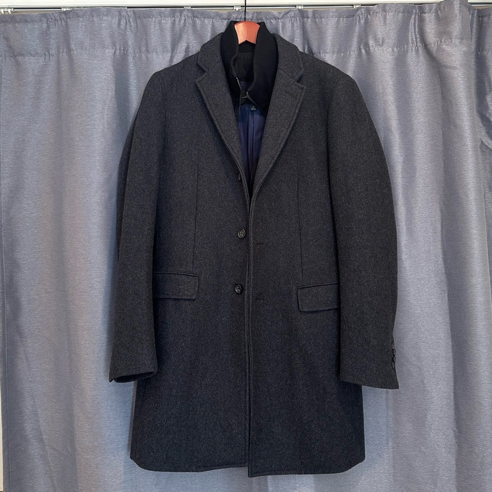 Banana Republic Men's M Charcoal Melton Wool Removable Collar Dress Coat